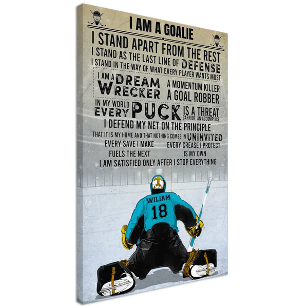 Personalized Canvas Prints Custom Clipart, Name, Number, Title And Background - Hockey Goalies Hockey Players Dem Canvas
