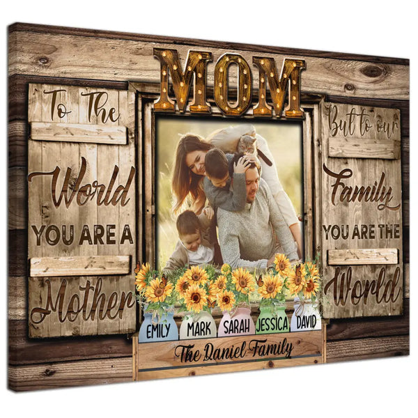 Personalized Canvas Prints Custom Mother's Day, Mason Jar Flowers Clipart, Mother You Are The World Dem Canvas