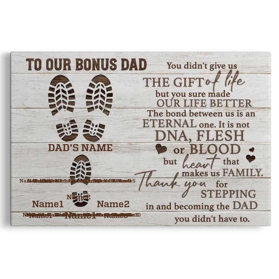 Personalized Canvas Prints Custom Name And Number Clipart - To Our Bonus  Dad For Stepdad Father's Day, Love Dad Dem Canvas