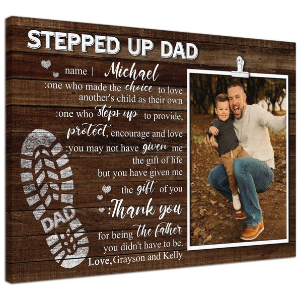 Personalized Canvas Prints Custom Photo And Name, Gifts For Dad, Father's Day Gifts, Love Dad, Stepped Up Dad, Dem Canvas