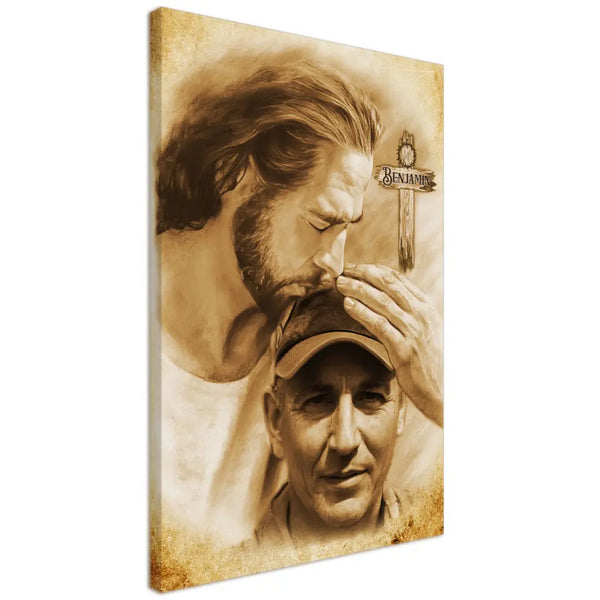 Personalized Canvas Prints, Custom Photo And Name, Sympathy Gifts, Memorial Gift, Safe In The Arms Of Jesus Cross With Thorns Dem Canvas