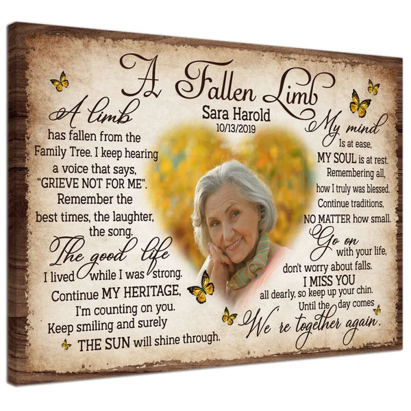 Personalized Canvas Prints, Custom Photo, Sympathy Gifts, Memorial Gift, A Fallen Limb Dem Canvas