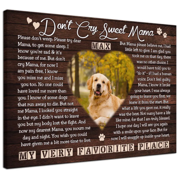 Personalized Photo Canvas Prints, Dog Loss Gifts, Pet Memorial Gifts, Dog Sympathy, Don't Cry Sweet Mama Dem Canvas