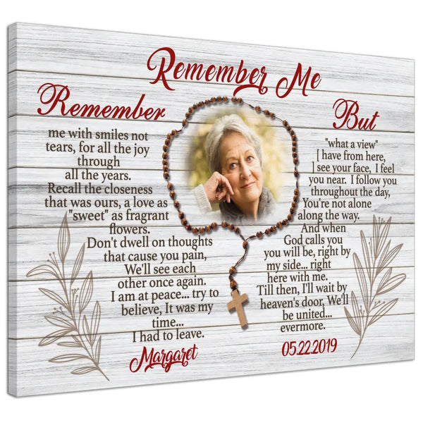 Personalized Canvas Prints, Custom Photo And Name, Sympathy Gifts, Memorial Gift, Rosary Remember Me Dem Canvas