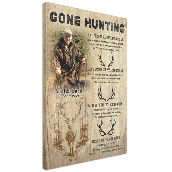 Personalized Canvas Prints, Custom Name And Photo, Gift For Dad, Gift For Grandpa Memorial Deer Hunting, Gone Hunting Dem Canvas