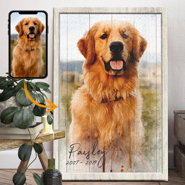 Personalized Photo Canvas Prints, Portrait Dog Loss Gifts, Pet Memorial Gifts, Dog Sympathy, Dog Portrait In Watercolor Dem Canvas