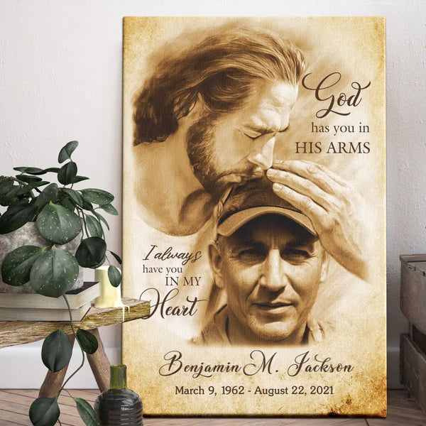 Personalized Canvas Prints, Custom Photo Gift, Memorial Gifts For Loss, God Has You In His Arms, Sympathy Remembrance Dem Canvas