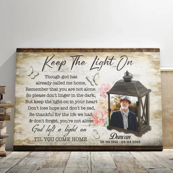 Personalized Canvas Prints, Custom Photo, Sympathy Gifts, Remembrance Gifts, Bereavement Gifts, Keep The Light On Dem Canvas