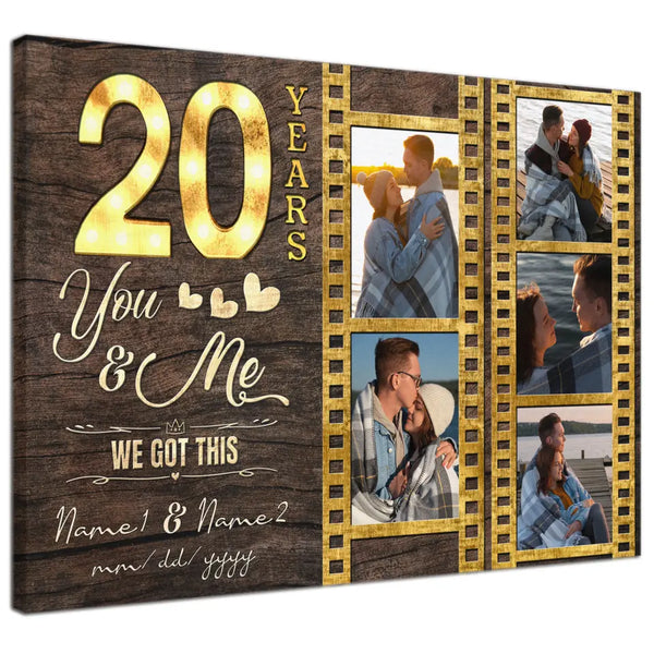 Personalized Canvas Prints, Custom Photo, Gifts For Couples, 20th Anniversary Gifts For Husband And Wife, 20 Years You And Me We Got This Dem Canvas