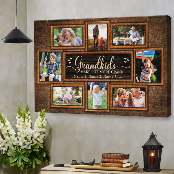 Personalized Canvas Prints, Upload Photo And Name, Love Grandparents, Grandkids Make Life More Grand Dem Canvas