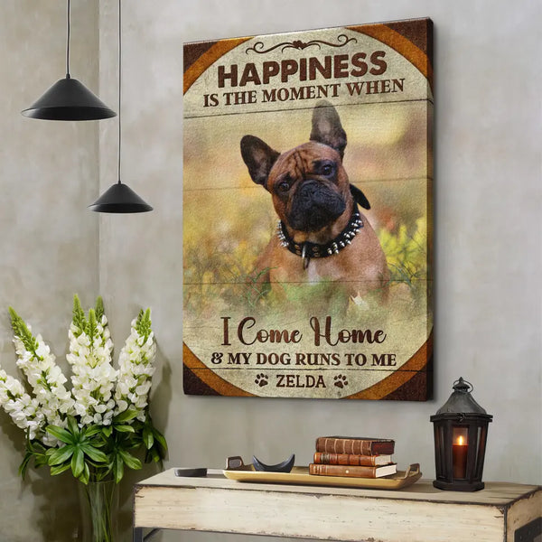 Personalized Canvas Prints, Custom Photo,  Pet Photo Gifts, Happiness Is The Moment Wall Art Decor, Gifts For Dog Lovers Dem Canvas