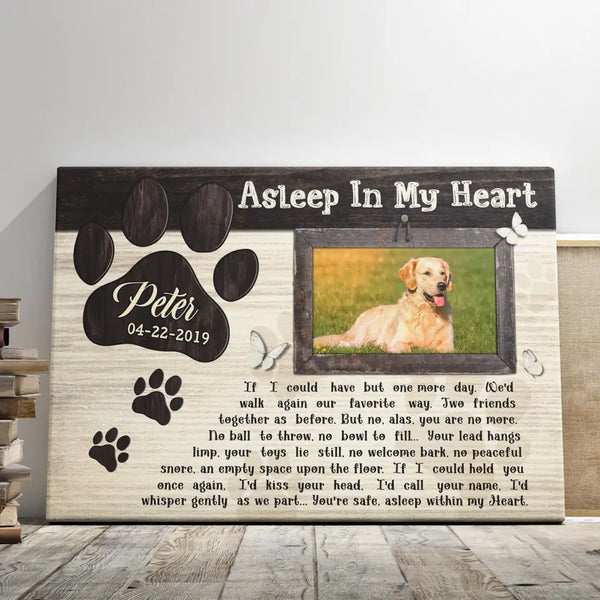 Personalized Canvas Prints, Custom Photo, Dog Remembrance, Gift Sympathy, Loss Of Dog, Asleep In My Heart Dem Canvas