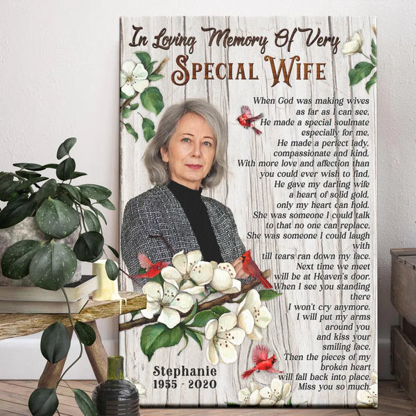 Personalized Canvas Prints, Custom Photo, Sympathy Gifts, Remembrance Gifts, Bereavement Gifts, In Loving Memory Of Very Special Wife Dem Canvas