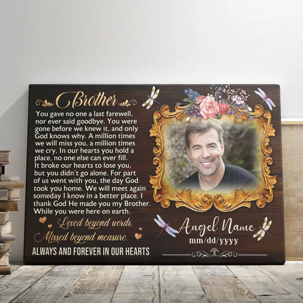 Personalized Canvas Prints, Custom Photo, Sympathy Gifts, Remembrance Gifts, Bereavement Gifts, Brother Always And Forever In Our Hearts Dem Canvas