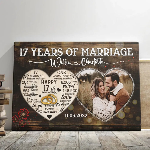 Personalized Canvas Prints, Custom Photo, Gifts For Couples, 17th Anniversary Gifts For Husband And Wife, Heart Frame 17 Years Of Marriage Dem Canvas