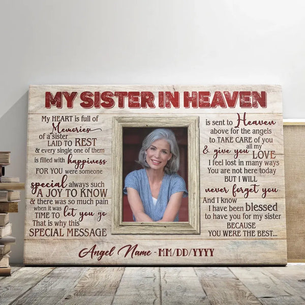 Personalized Canvas Prints, Custom Photo, Sympathy Gift, Memorial Gift, Memorial Gift Ideas For Loss Of Sister, Sister in Heaven Memorial Dem Canvas