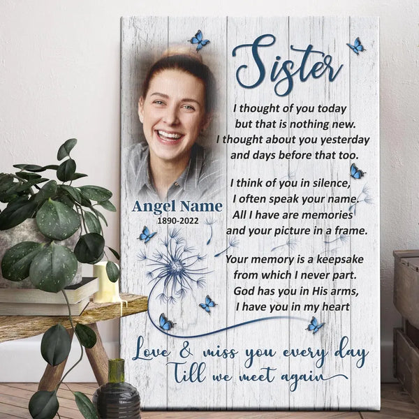 Personalized Canvas Prints, Upload Photo And Name, Memorial Gifts For Loss Of Sister, Memorial Gift, Love And Miss You Every Day Dem Canvas