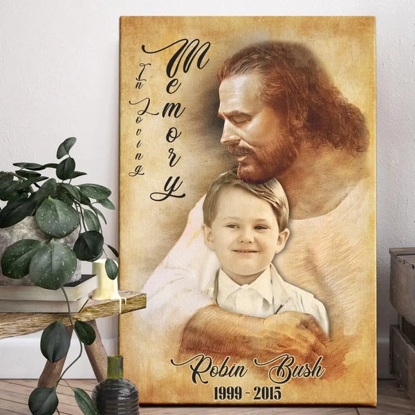 Personalized Canvas Prints, Custom Photo, Sympathy Gifts, Jesus Memorial Gift, Remembrance Gifts, Safe in God Hand, In Loving Memory Dem Canvas