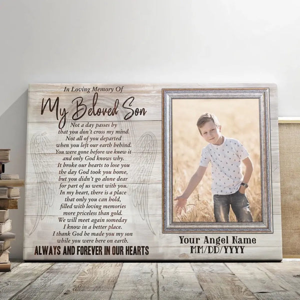 Personalized Memorial Son Canvas, Custom Photo Gift For Son Loss, In Loving Memory Of Son Gift Dem Canvas