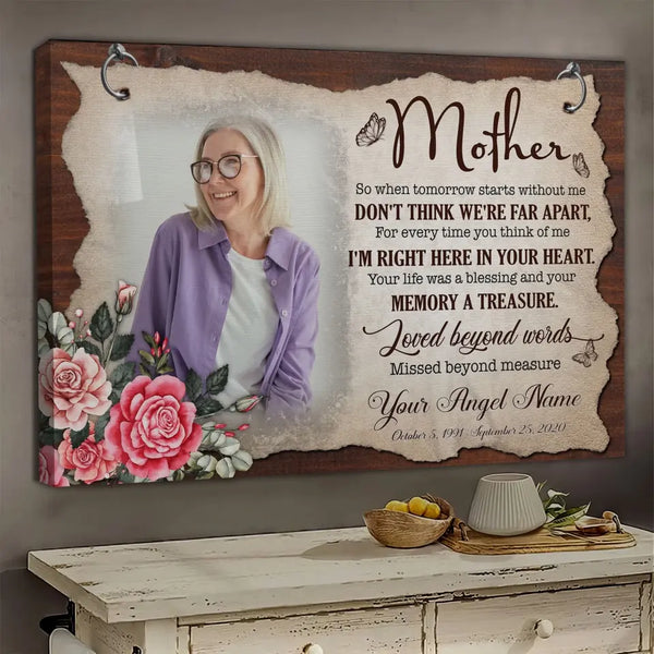 Personalized Canvas Prints, Upload Photo Memorial Gifts For Loss Of Mother, Memorial Gift, Love Beyond Words Missed Beyond Measure Dem Canvas