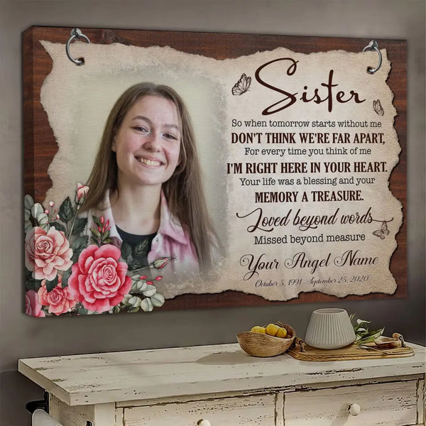 Personalized Canvas Prints Upload Photo And Name, Memorial Gifts For Loss Of Sister, Memorial Gift, Love Beyond Words Missed Beyond Measure Dem Canvas