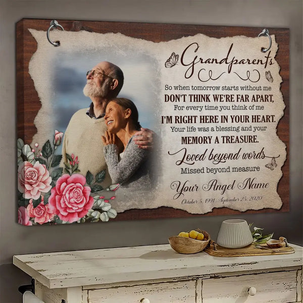 Personalized Canvas Prints, Upload Photo, Memorial Gifts For Loss Of Grandparents, Memorial Gift, Love Beyond Words Missed Beyond Measure Dem Canvas