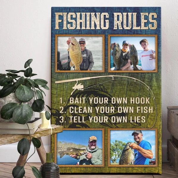 Personalized Canvas Prints, Custom Photo, Best Fishing Gifts, Gifts For Husband, For Dad, For Boyfriend, Fishing Rules Dem Canvas