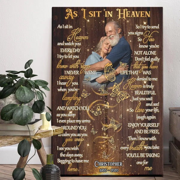 Personalized Canvas Prints, Upload Photo And Name, Sympathy Photo, Memorial Gift, As I Sit In Heaven Dem Canvas