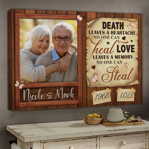 Personalized Canvas Prints, Upload Photo And Name, Sympathy Photo, Memorial Gift, Death Leaves A Heartache Dem Canvas