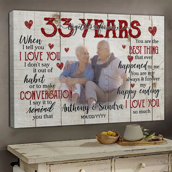 Personalized Photo Canvas Prints, Gifts For Couples, Happy 33rd Anniversary Gift For Husband And Wife, Together And Forever When I Tell You Dem Canvas