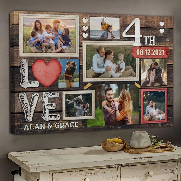 Personalized Canvas Prints, Custom Photo, Gifts For Couples, 4th Anniversary Gifts For Husband And Wife, Love 4th Anniversary Dem Canvas