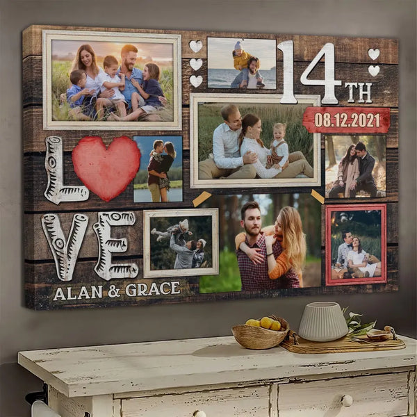Personalized Canvas Prints, Custom Photo, Gifts For Couples, 14th Anniversary Gifts For Husband And Wife, Love 14th Anniversary Dem Canvas