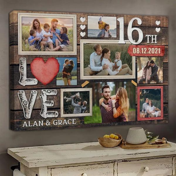 Personalized Canvas Prints, Custom Photo, Gifts For Couples, 16th Anniversary Gifts For Husband And Wife, Love 16th Anniversary Dem Canvas