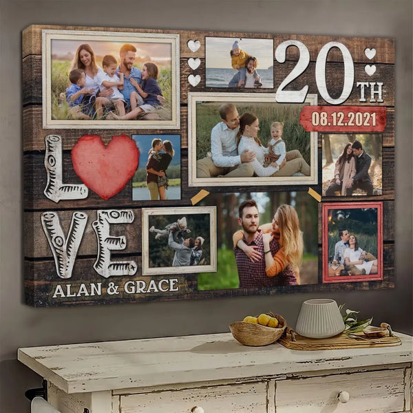 Personalized Canvas Prints, Custom Photo, Gifts For Couples, 20th Anniversary Gifts For Husband And Wife, Love 20th Anniversary Dem Canvas