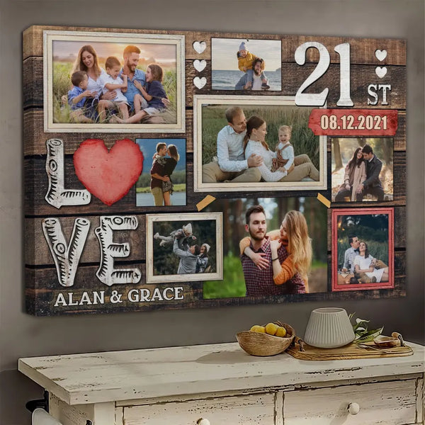 Personalized Canvas Prints, Custom Photo, Gifts For Couples, 21st Anniversary Gifts For Husband And Wife, Love 21st Anniversary Dem Canvas