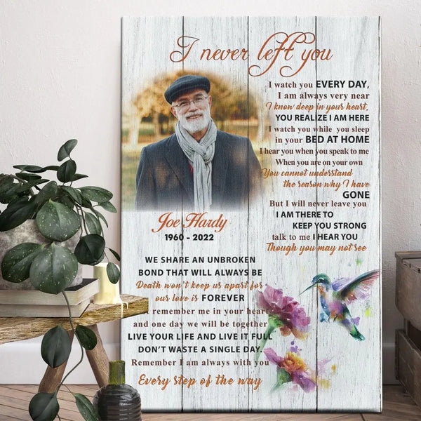 Personalized Canvas Prints Custom Photo, Memorial Gift, Gift For Loss Of Dad, I Never Left You Dem Canvas