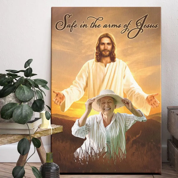 Personalized Canvas Prints Custom Photo - Safe In Jesus's Arms, Memorial Dem Canvas