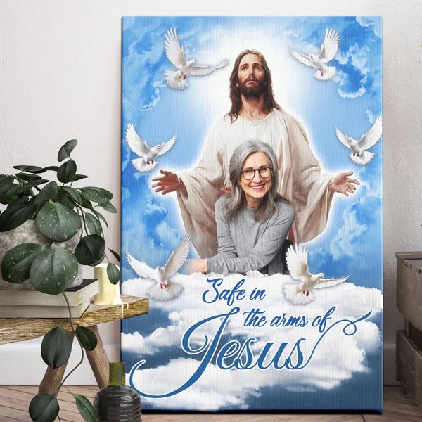 Personalized Canvas Prints, Custom Photo, Sympathy Gifts, Memorial Gifts, Loss Parents, Blue Sky With Pigeon Safe In The Arms Of Jesus Dem Canvas