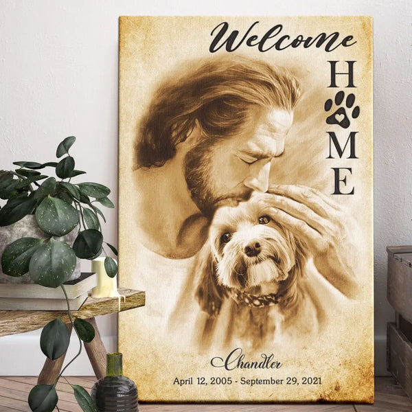 Personalized Canvas Prints, Custom Photo And Name, Memorial Gift, Dog Loss Gift, Welcome Home Jesus Dem Canvas