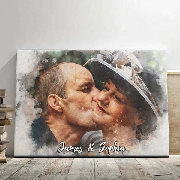 Personalized Canvas Prints Custom Photo, Watercolor Painting of Couple, Engagement Photo Gift, Anniversary Gift Dem Canvas