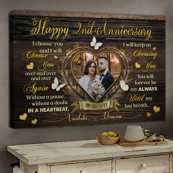 Personalized Canvas Prints, Custom Photo, Gifts For Couples, Happy 2nd Anniversary Gift For Husband And Wife, I Choose You Dem Canvas