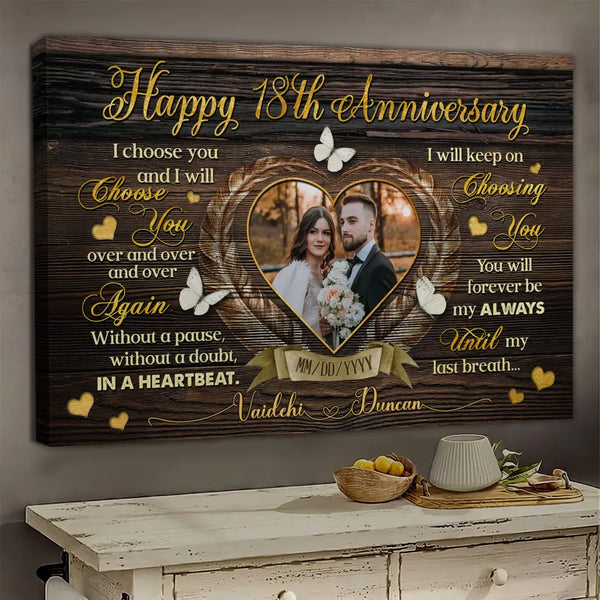 Personalized Canvas Prints, Custom Photo, Gifts For Couples, Happy 18th Anniversary Gift For Husband And Wife, I Choose You Dem Canvas
