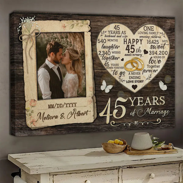 Personalized Photo Canvas Prints, Gifts For Couples, Happy 45th  Anniversary Gift For Husband And Wife, Marriage Dried Flower Card Style Dem Canvas