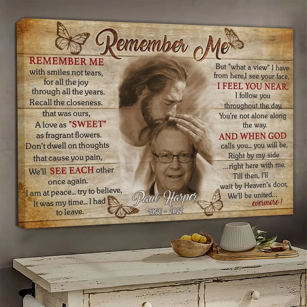 Personalized Canvas Prints, Custom Memorial Gift, Safe In The Arms Of Jesus, Rest In Peace, Memorial, Remember Me Dem Canvas