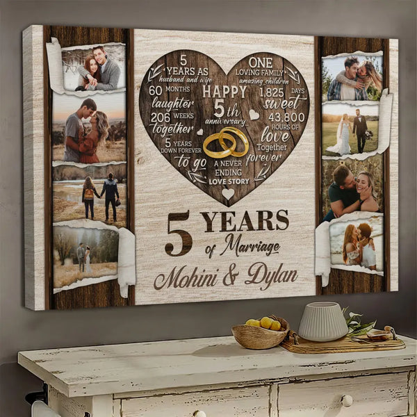 Personalized Canvas Prints, Custom Photo, Gifts For Couples, 5th Anniversary Gifts For Husband and Wife, 5 Years Of Marriage Dem Canvas