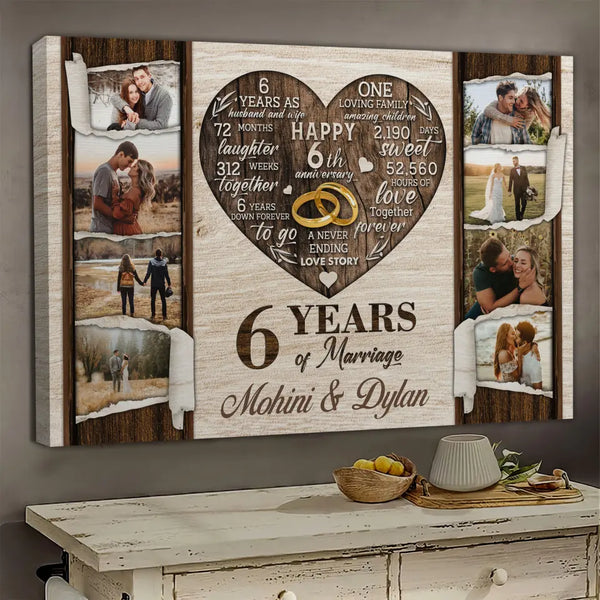 Personalized Canvas Prints, Custom Photo, Gifts For Couples, 6th Anniversary Gifts For Husband and Wife, 6 Years Of Marriage Dem Canvas