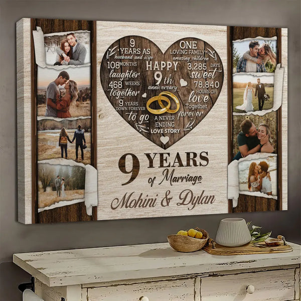 Personalized Canvas Prints, Custom Photo, Gifts For Couples, 9th Anniversary Gifts For Husband and Wife, 9 Years Of Marriage Dem Canvas