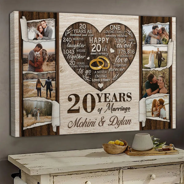 Personalized Canvas Prints, Custom Photo, Gifts For Couples, 20th Anniversary Gifts For Husband and Wife, 20 Years Of Marriage Dem Canvas