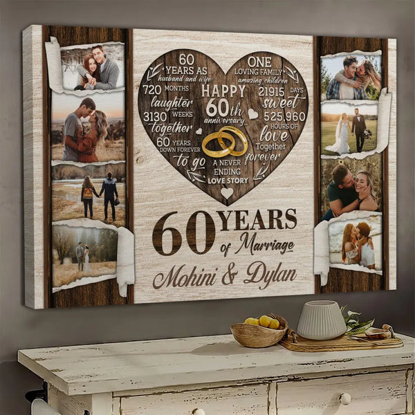 Personalized Canvas Prints, Custom Photo, Gifts For Couples, 60th Anniversary Gifts For Husband and Wife, 60 Years Of Marriage Dem Canvas