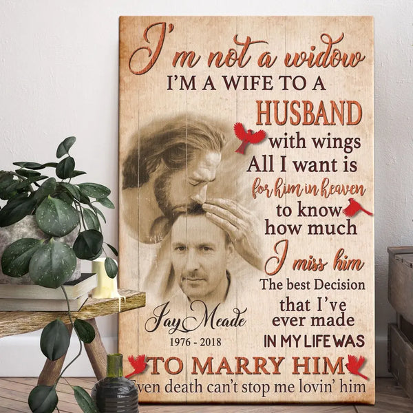 Personalized Canvas Prints, Custom Photo And Name, Memorial Gift, Husband Loss, Safe In The Arms Of Jesus, I'm Not A Widow Dem Canvas